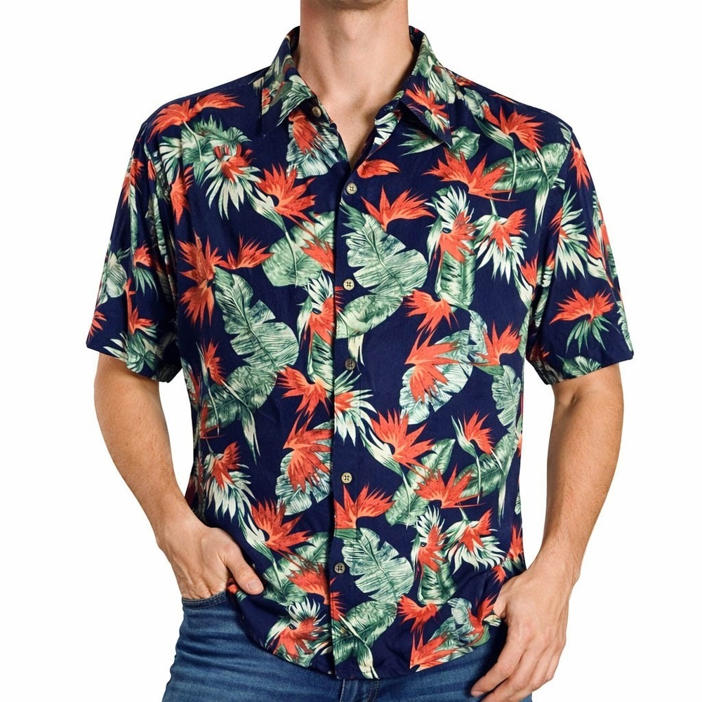 Island Passport Hawaiian Aloha Shirt 4XL Bird‎ Of Paradise Flowers Floral
